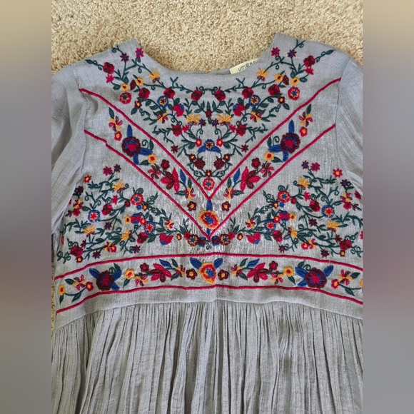 Umgee Gray Boho Embroidered Floral Dress Womens Size Small - Picture 3 of 8